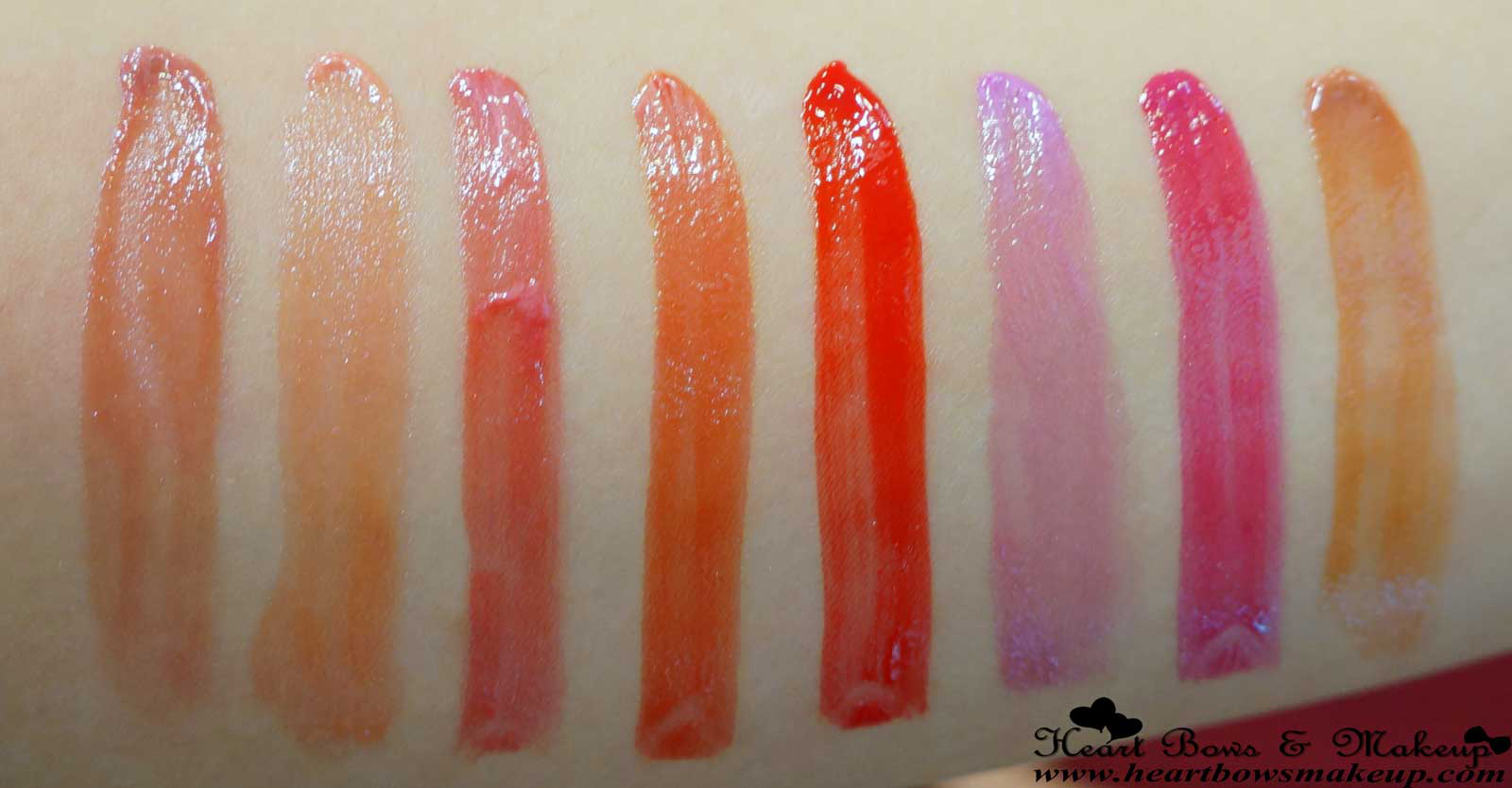 L'oreal Caresse Shine Lip Colors Lolita Swatch Venus Swatch Bella Swatch Faye Swatch Juliette Swatch Milady Swatch Eve Swatch Pretty Woman Swatch