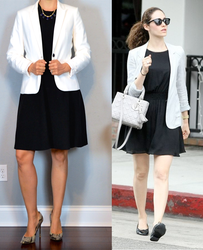 black dress white jacket