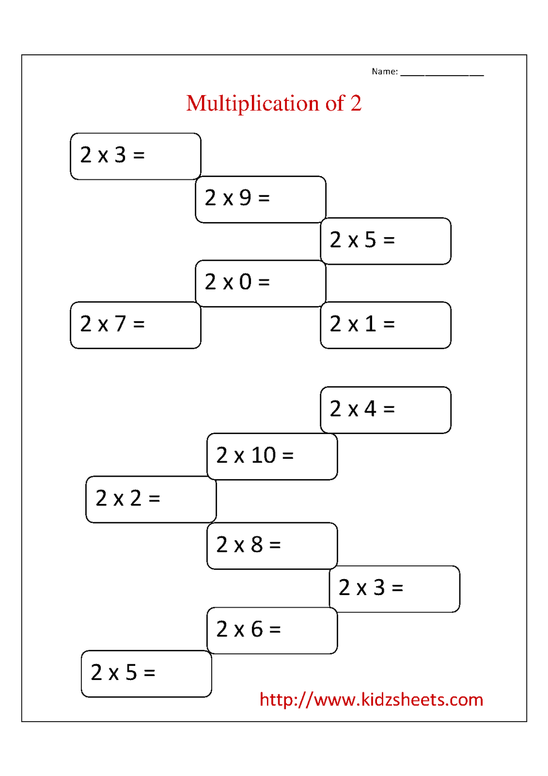 Kidz Worksheets Second Grade Multiplication Table 2 