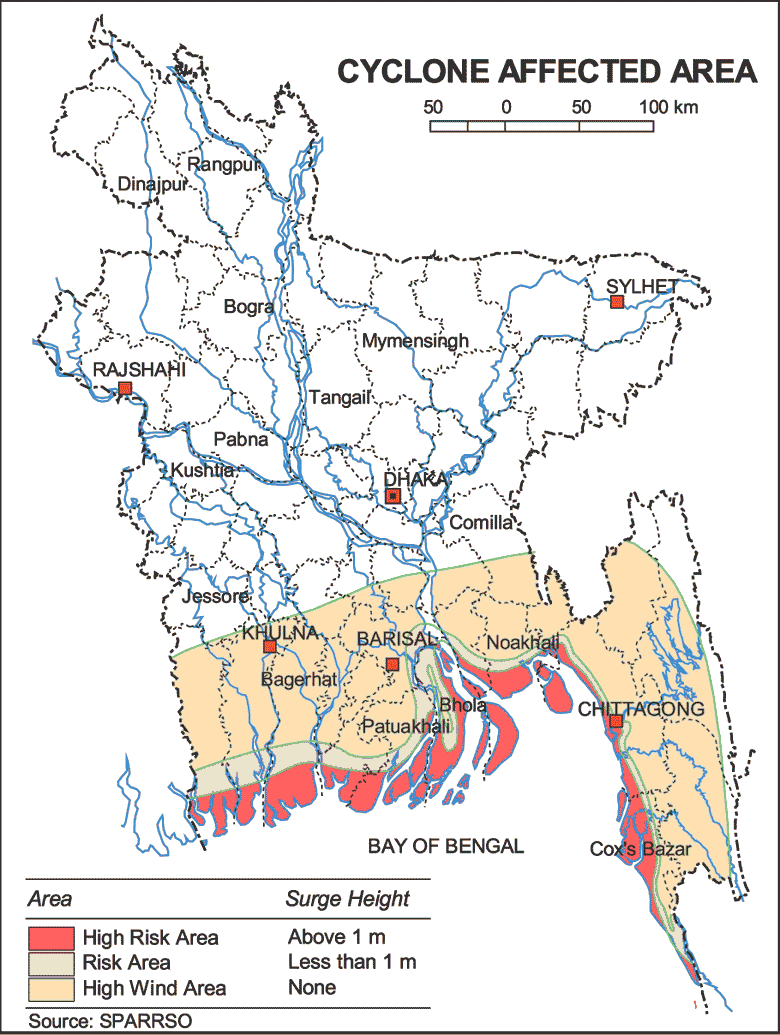 Cyclone Affected Area Map Bangladesh