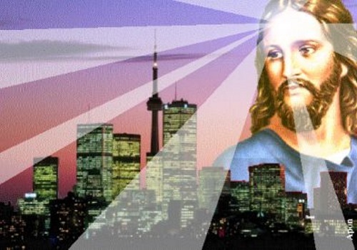 Fotomontagem de Antonio Pereira (Apon). Jesus iluminando a cidade.