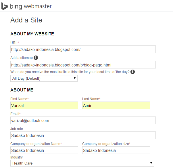 Langkah-langkah mendaftarkan situs di Bing Webmaster Tools 2