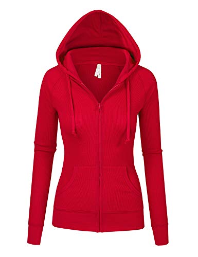 The best Womens Red Color Thermal Zip Up Casual Hoodie Jacket (8035_RED ...