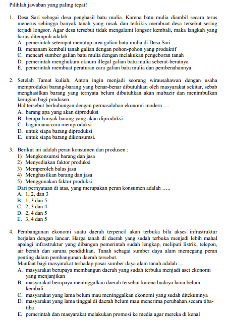 Soal Un Ekonomi 2019 Dan Kunci Jawaban Guru Paud