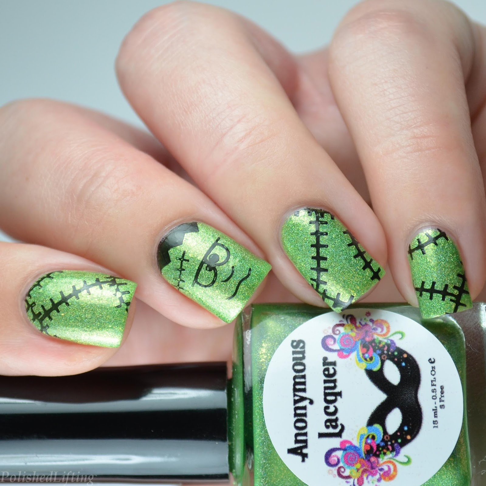 Frankenstein Halloween Nail Art Featuring Anonymous Lacquer Polished Lifting