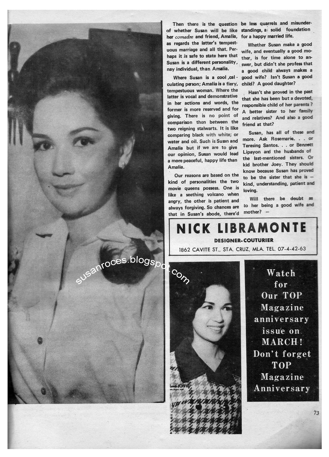 SUSAN ROCES: WILL SUSAN MAKE A GOOD MOTHER? (Top Magazine, February 1969)