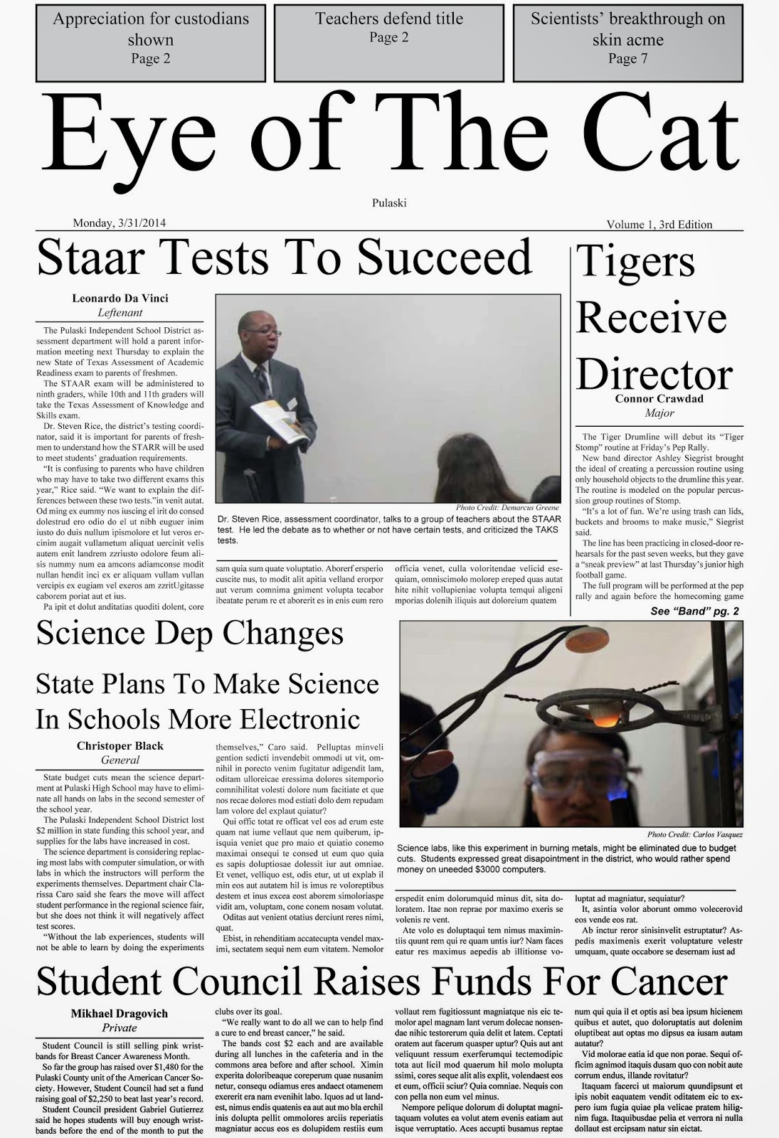 Greg's Photojournalism Blog Newspaper Front Page Layout