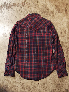 fwk by engineered garments western shirt in blue/red lurex plaid