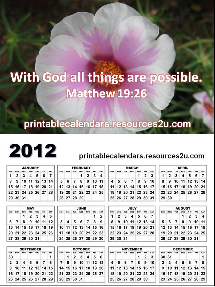 Believers Encouragements Free Christian yearly 2012 Calendar 3