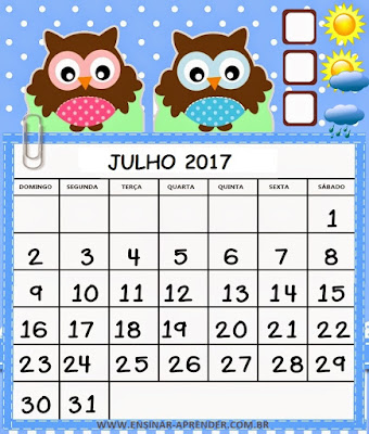 Resultado de imagem para calendário de julho de 2017