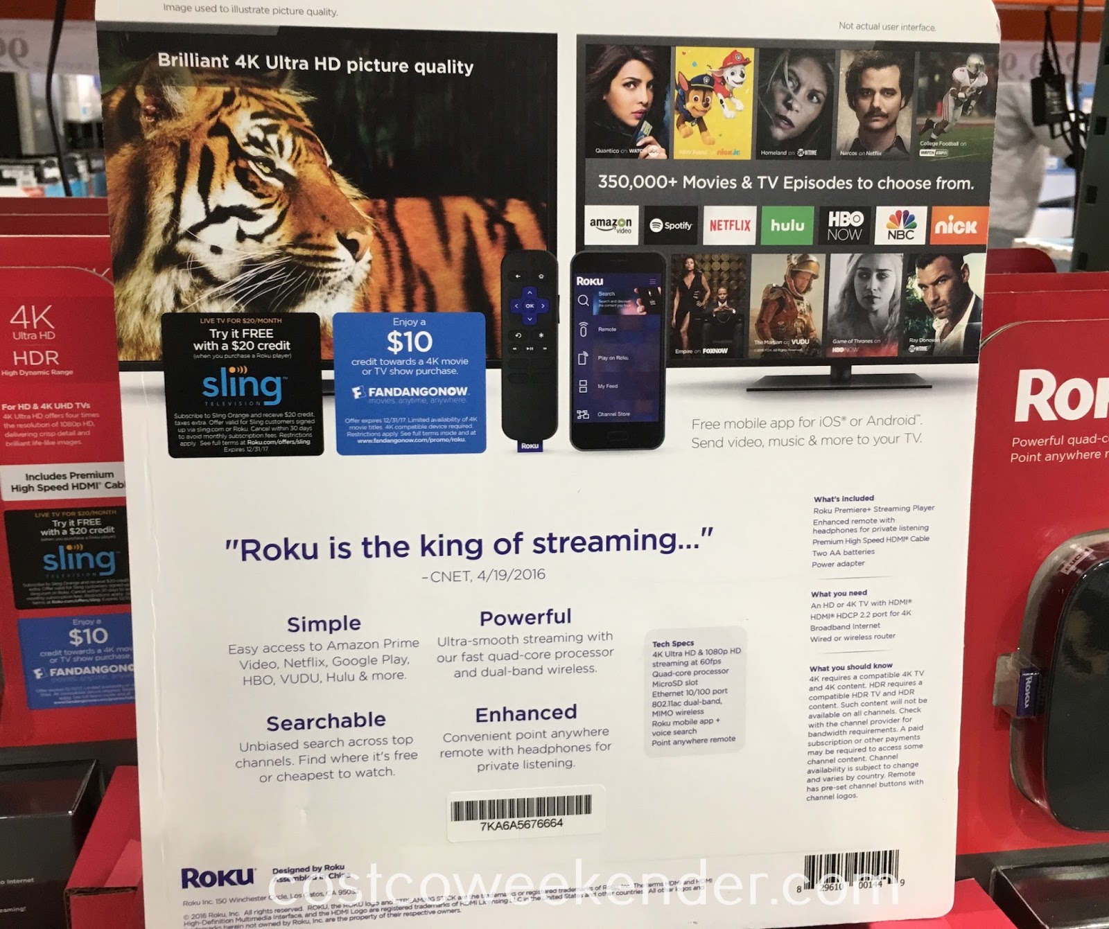 Roku Premiere+ Streaming Media Player Costco Weekender
