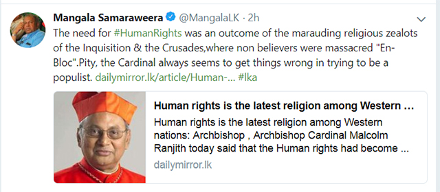 අනේ අපොයි, ජනප්රියවාදී වීමට වීරිය කරන හැම අවස්ථාවකම කාදිනල් වැඩ වරද්දා ගන්නා පාටයි .ඇමති මංගල කියයි ! 8 mangala on cardinal ranjith