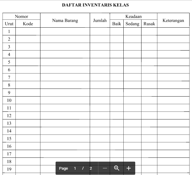 Contoh Daftar Inventaris Kelas Administrasi Guru Wali
