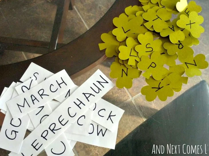 St. Patrick's Day spelling activity for kids from And Next Comes L