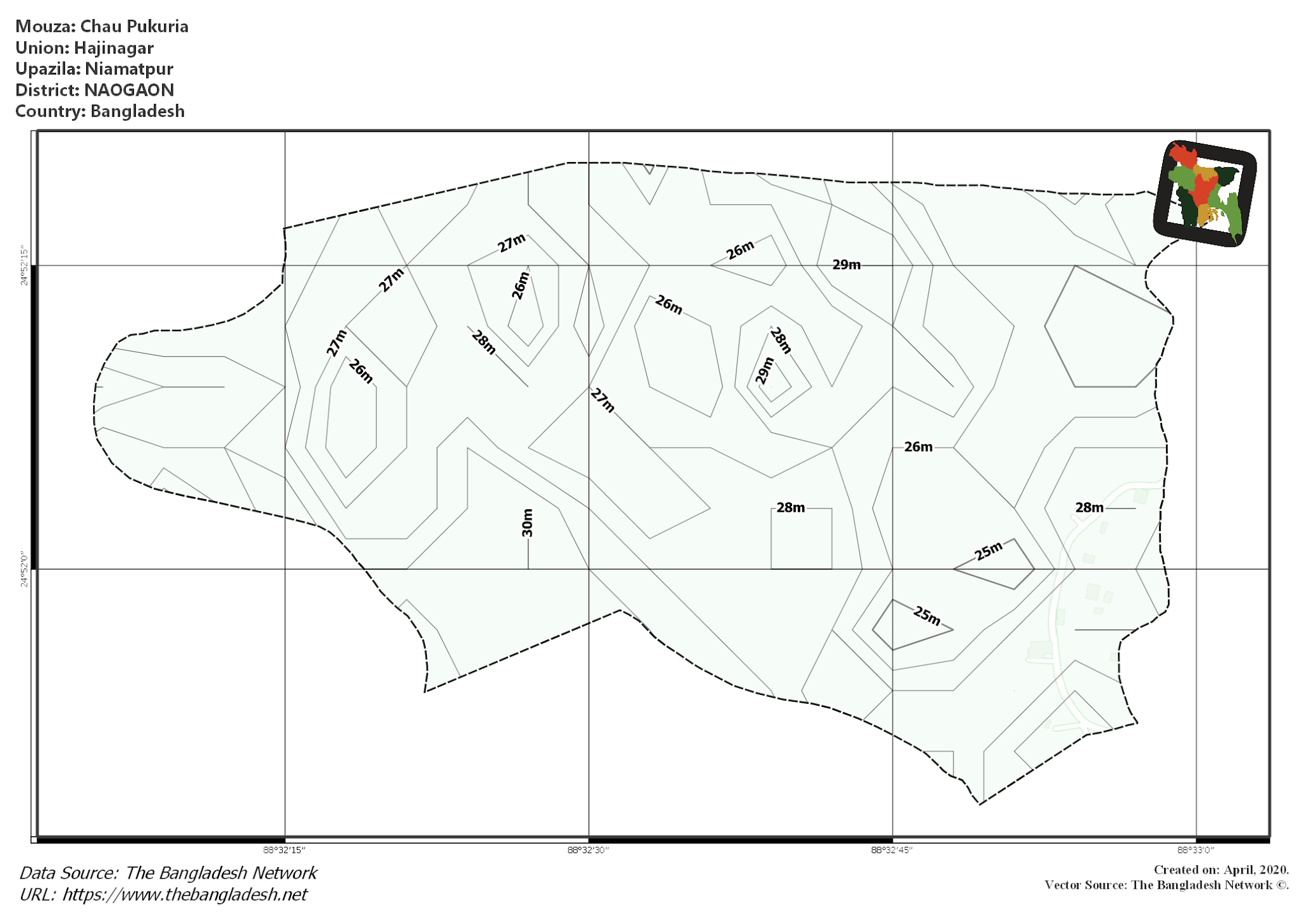Map of Chau Pukuria Mouza of Niamatpur Upazila, NAOGAON, Bangladesh.