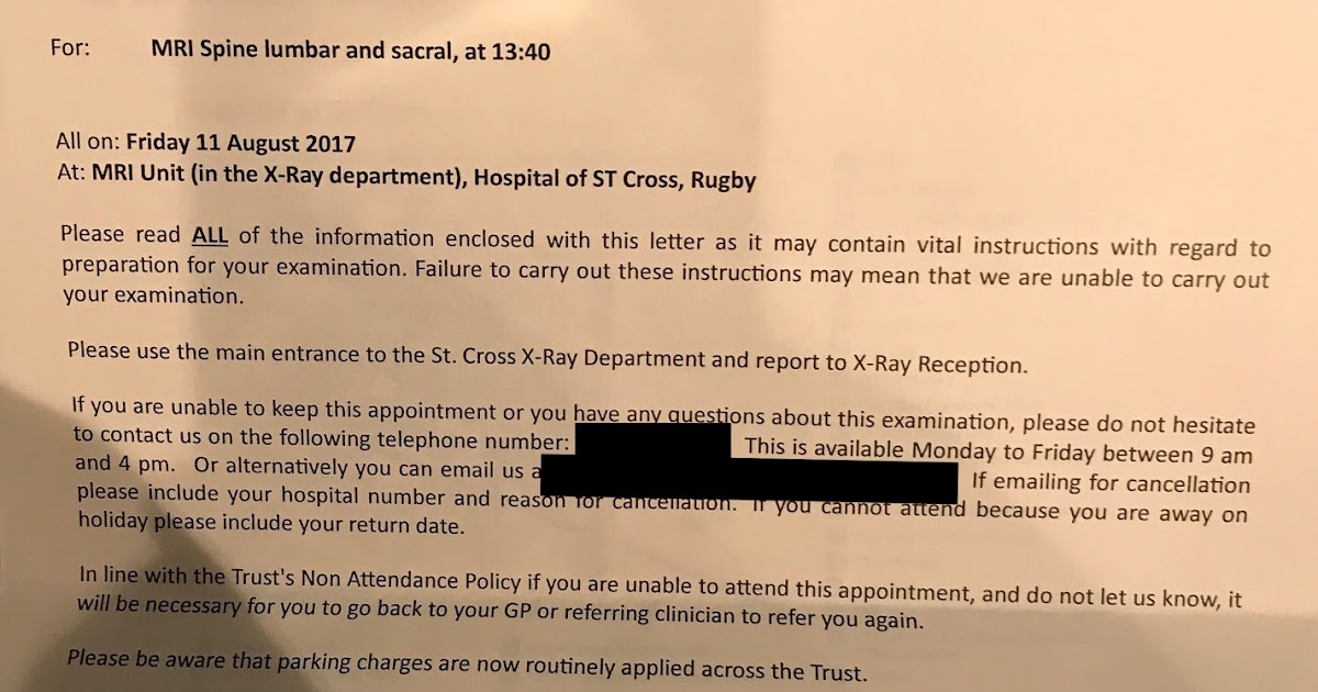 Spine Pain Warrior: Appointment Letter for MRI