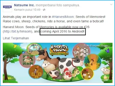 Resmi, Inilah Jadwal Rilis Harvest Moon : Seeds of Memories di Android