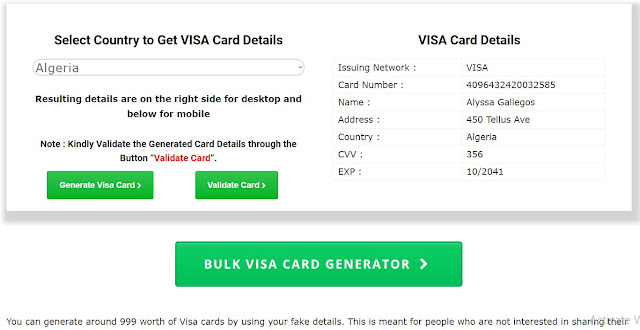 توليد بطاقات فيزا وهمية لأي دولة في العالم