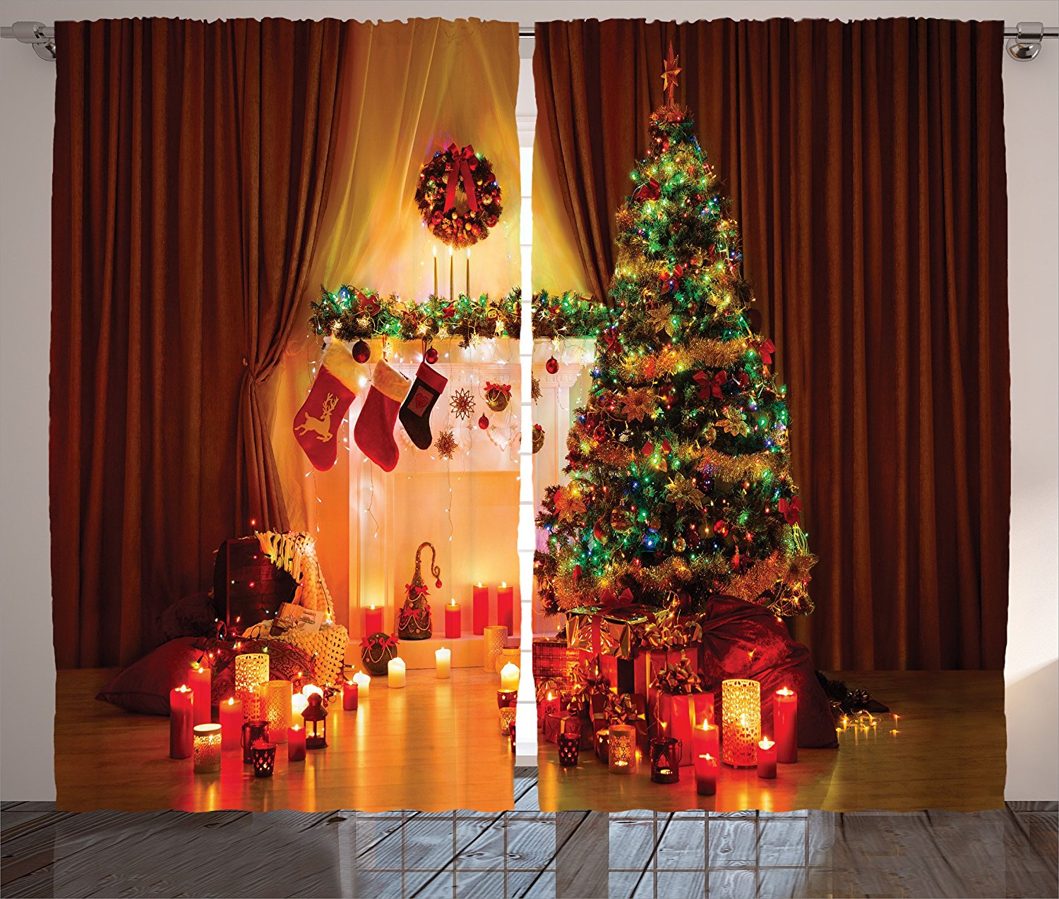 Christmas curtain designs Deck the halls and your bathrooms this season with Christmas shower curtains. These fun, festive accessories will add a cheerful touch to the bathroom and help you celebrate the season in style. From colorful Santa Claus designs to romping reindeer, Wayfair has the holiday shower curtains .