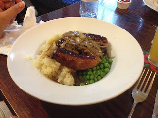 Bangers and mash meal at the pub of The Three Mariners.