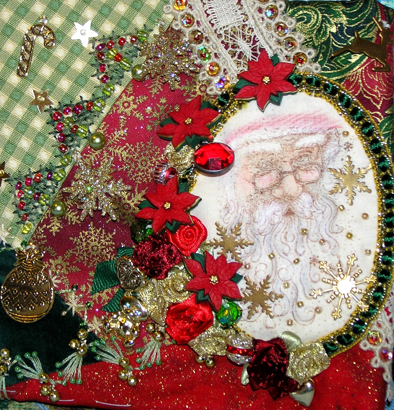 Kitty And Me Designs Crazy Quilt Ornament Santa