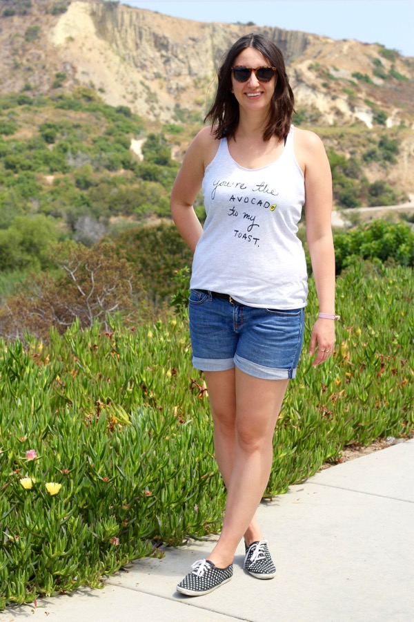 LunaVida I AvocaDo Vegan Love Apparel Tank + Denim Shorts + Sneakers