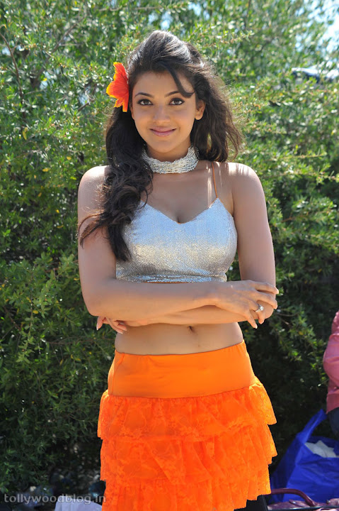 Kajal Agarwal in Orange Skirt from telugu movie Businessman
