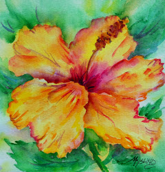 hibiscus watercolor yellow martha kisling 6x6 february