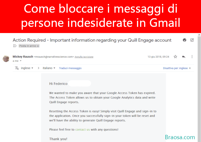 Come bloccare i messaggi di persone indesiderate in Gmail