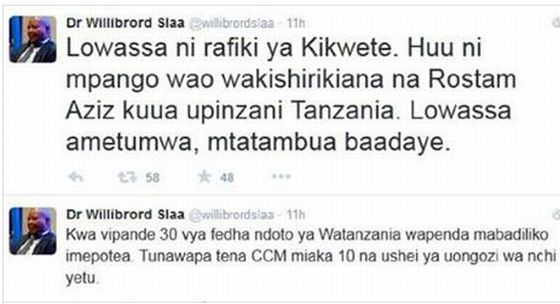 Dk Slaa Aikana Account ya Twitter Inayomzushia mazito Kuhusu yeye na Chadema Kumkubali Lowassa