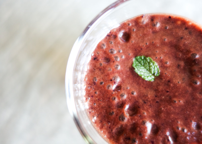 the indolent cook blueberrychocolate smoothie with mint and celery