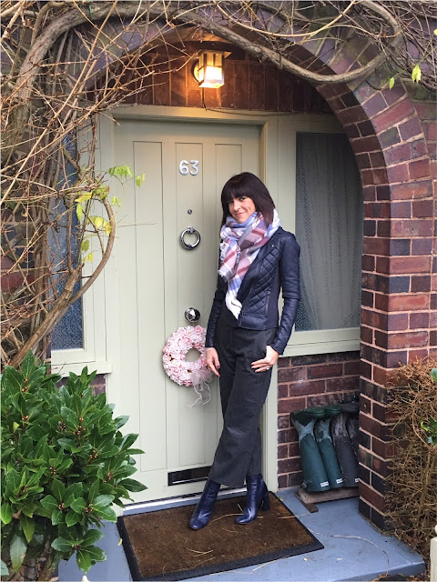 My Midlife Fashion, Zara wool culottes, marks and spencer quilted faux leather biker jacket, zara check and stripe scarf, zara block heeled ankle boots