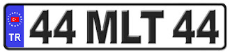 Malatya il isminin kısaltma harflerinden oluşan 44 MLT 44 kodlu Malatya plaka örneği