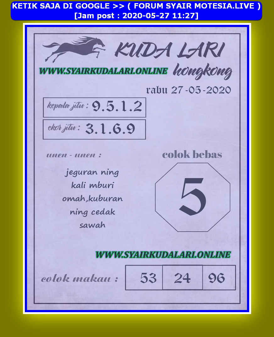 Syair HK Hari Rabu 27 Mei 2020 Royal Syair