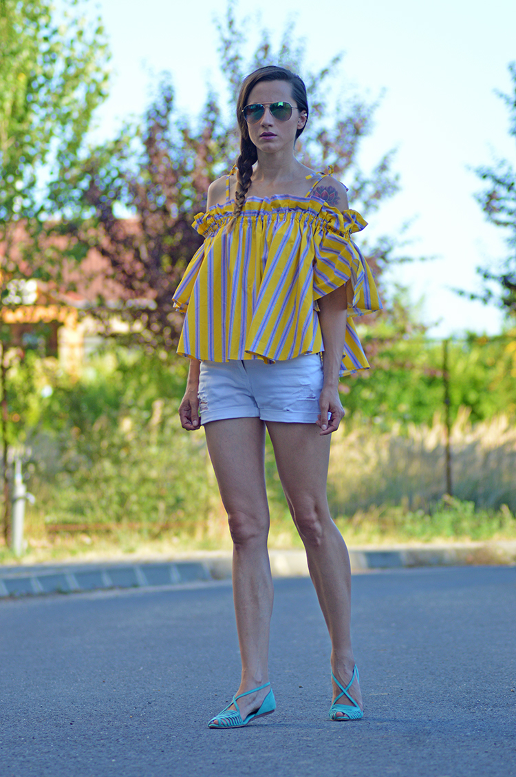 Skinny Buddha Jaunty Stripe Cold-shoulder Top in Yellow Skinny Buddha Jaunty Stripe Cold-shoulder Top in Yellow