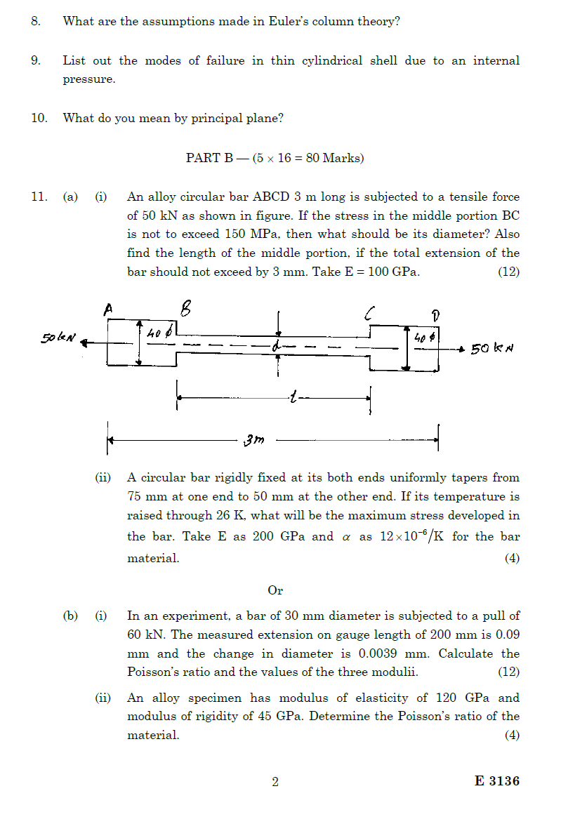 ME2254 Strength of Materials April May 2010 Question Paper University