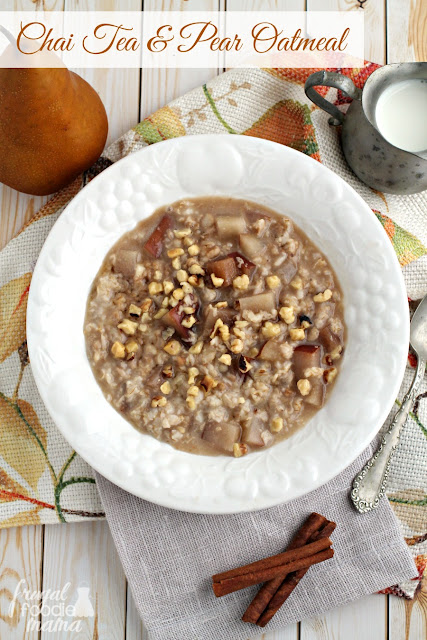 This hearty & creamy Chai Tea & Pear Oatmeal is perfectly cooked overnight while you sleep making it perfect for busy mornings.