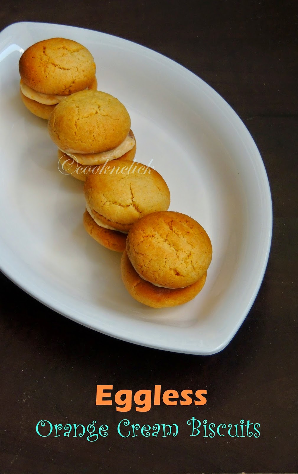Biscuits with orange cream, Eggless orange cream biscuits