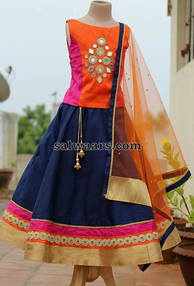 Navy Blue Lehenga Mirror Blouse - Indian Dresses