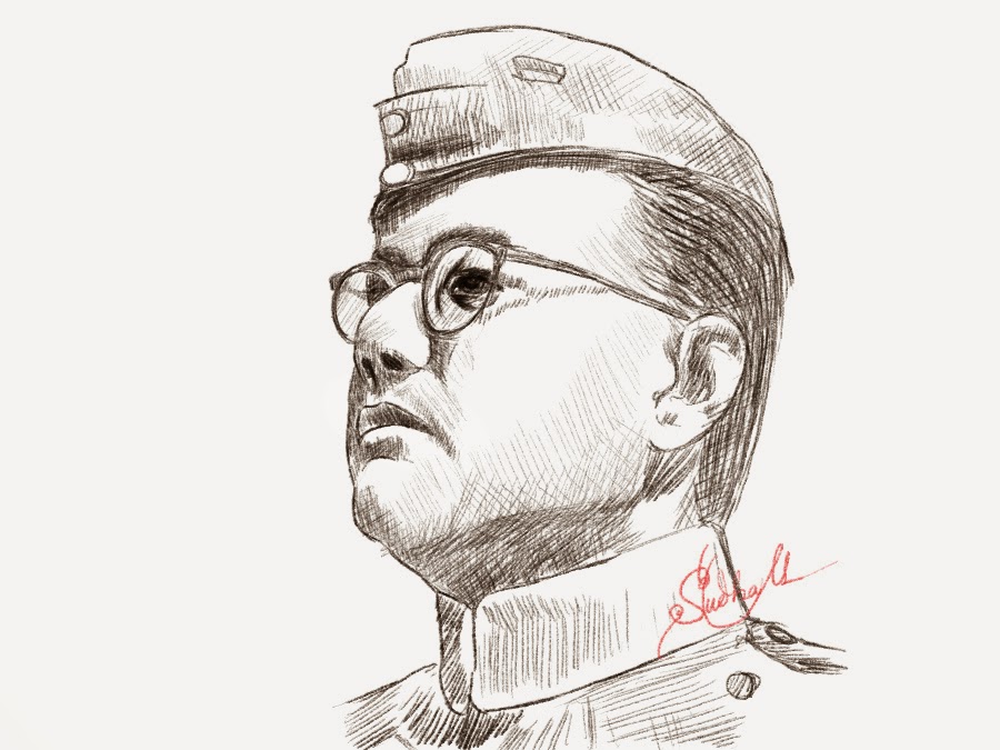 Cartoon Subhash Chandra Bose Drawing Sketch 