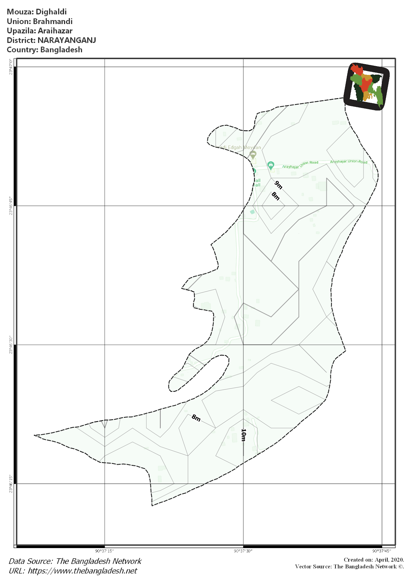 Map of Dighaldi Mouza of Araihazar Upazila, NARAYANGANJ, Bangladesh.