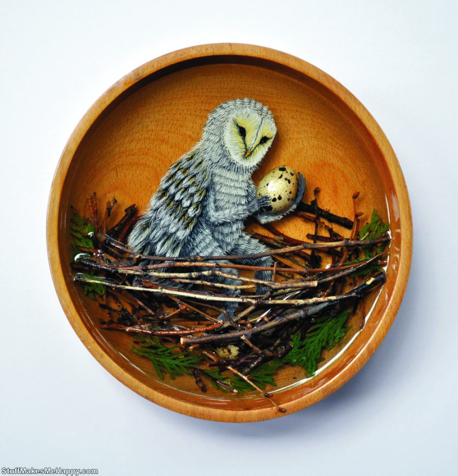 Dioramas in Bowls, Artist Drew Mosley Illustrating the Forest Magic 