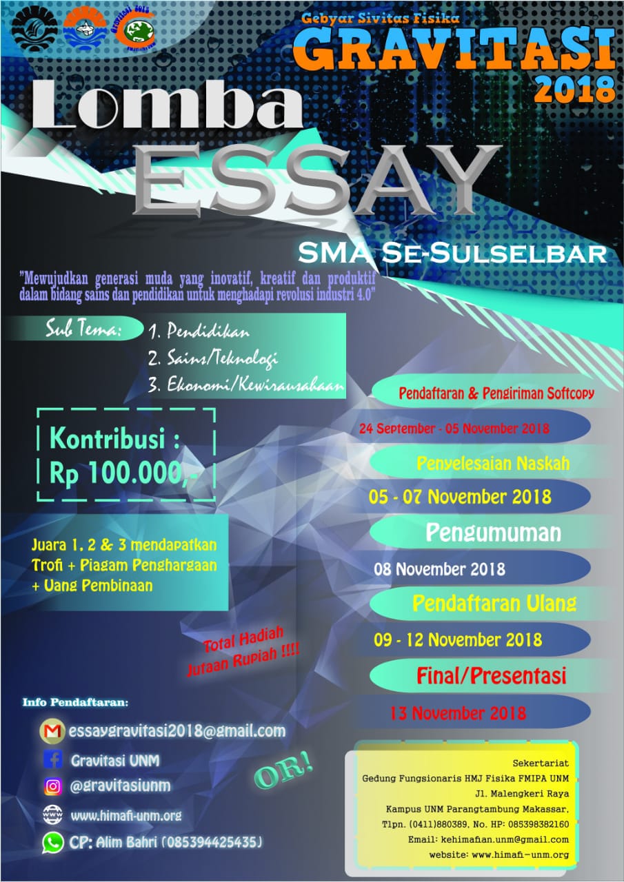 Mekanisme Lomba Essay Gravitasi 2018 Hmj Fisika Fmipa Unm