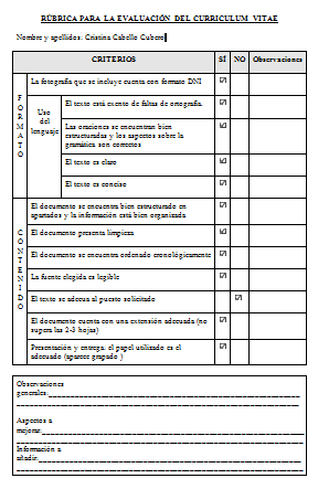 Rubrica curriculum vitae picture
