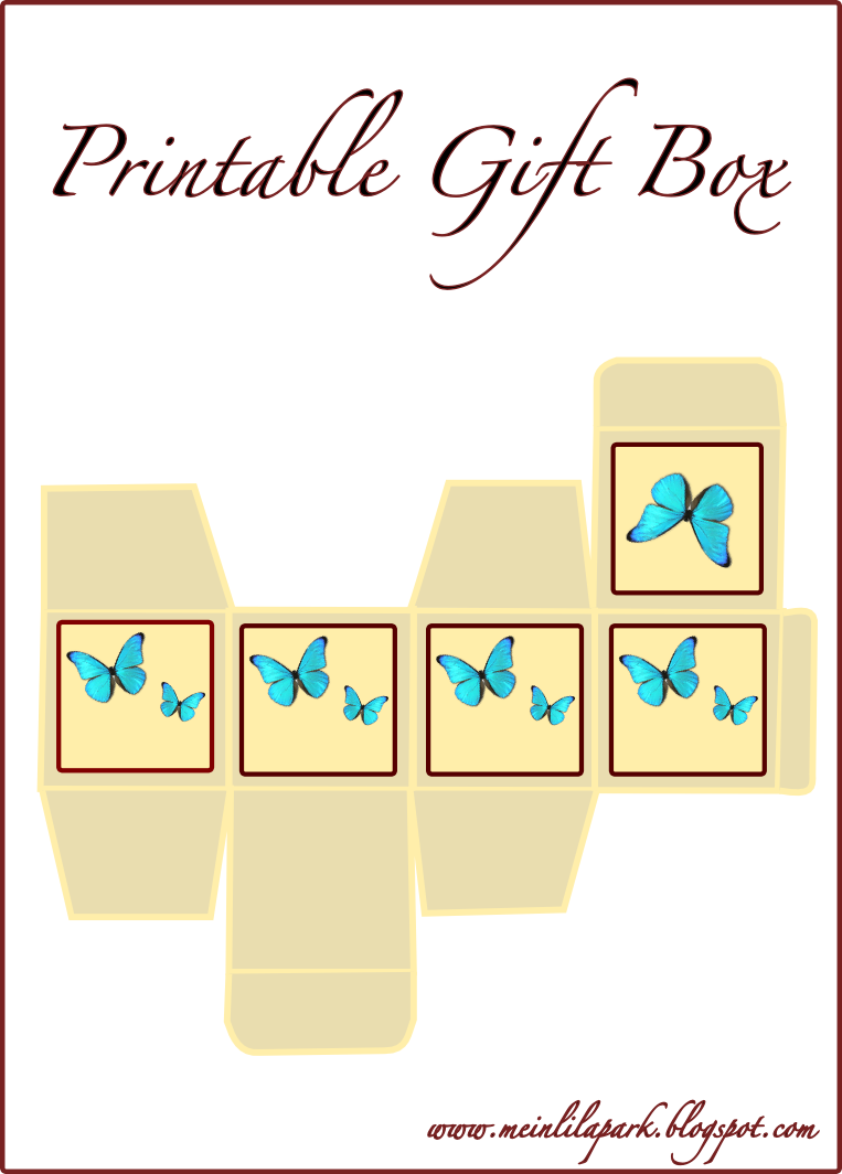 Free printable gift box blue butterfly ausdruckbare Box freebie
