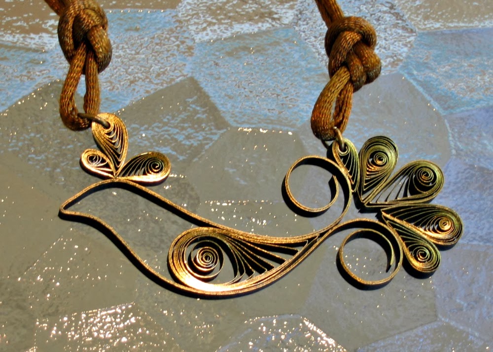 Gilded Bird Necklace - paper jewelry by Ann Martin