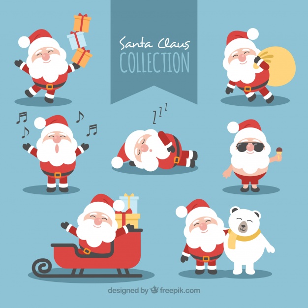 Nice santa claus in different poses Free Vector