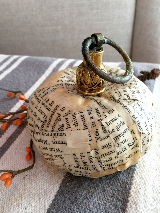 Newsprint pumpkin with look drawer handle