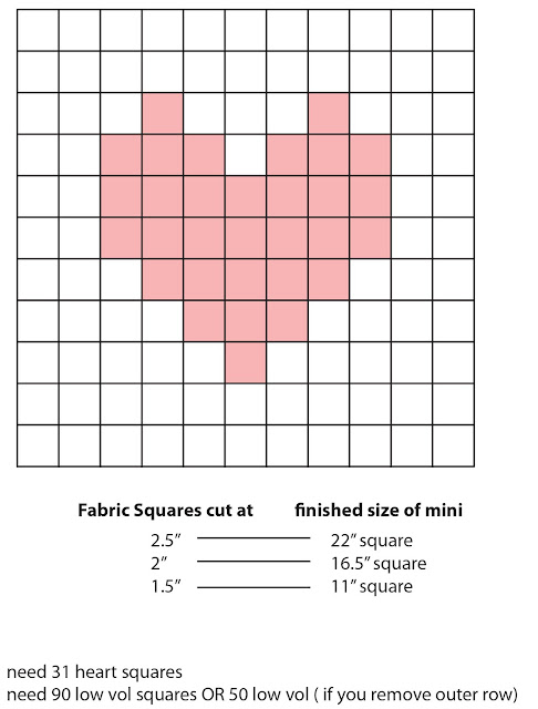 Pixelated Heart Mini Quilt - the math and diagram to make your own