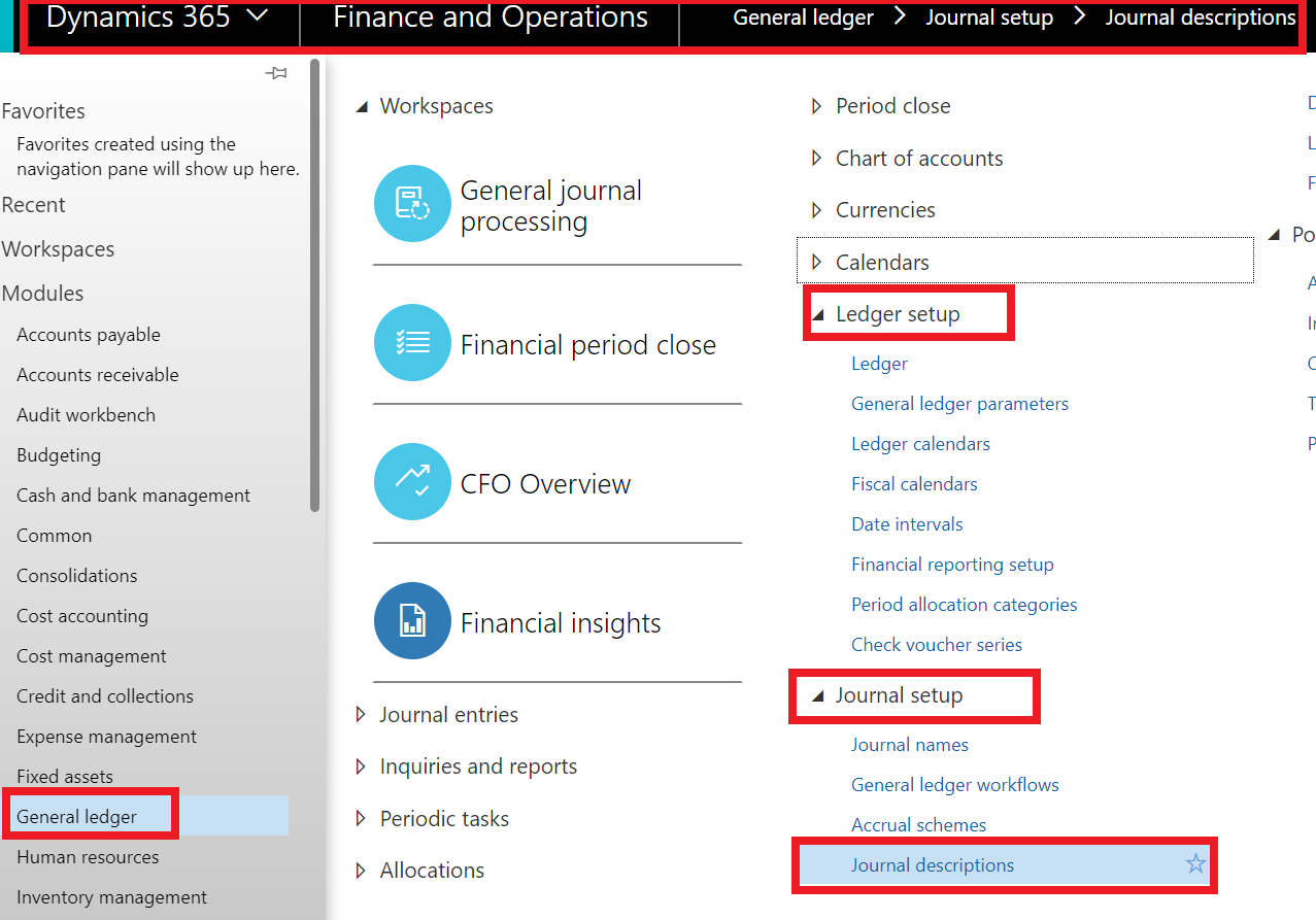 How to setup journal description in dynamics 365?
